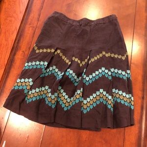 LOFT Brown Pleated Skirt Accent Blue Green